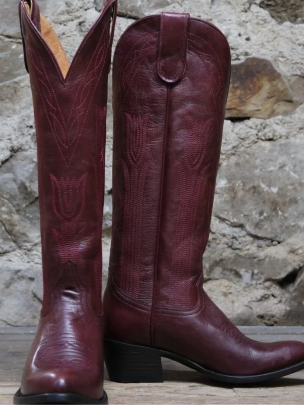 Macie Bean Women's Burgundy Leather Heeled Cowboy Boots